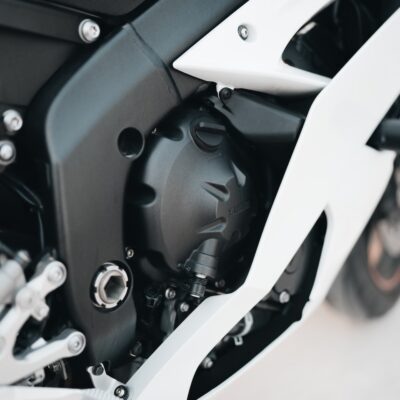 black and silver motorcycle engine